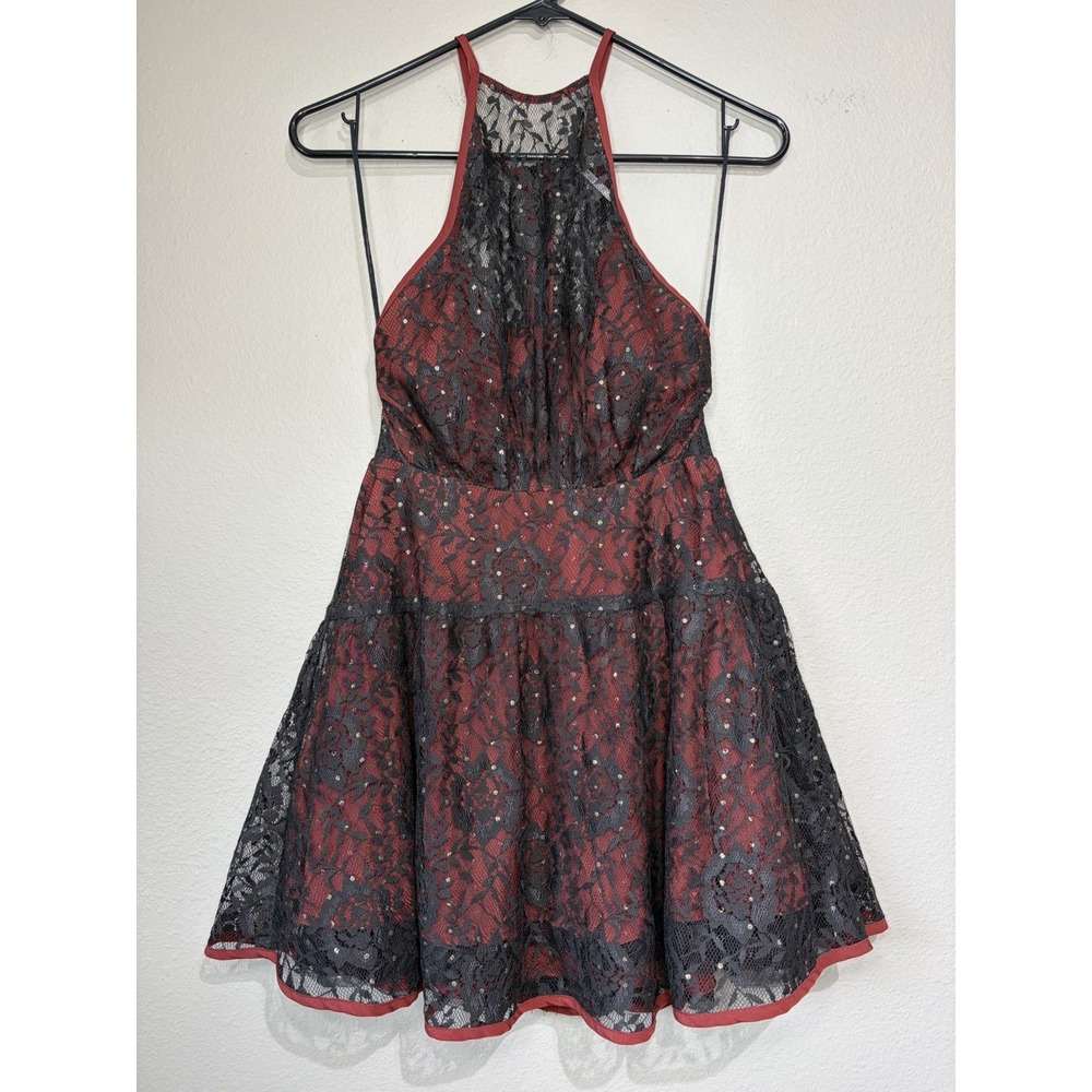 Free People Wish Upon A Star Halter Lace Whimsigoth Vamp Dress Size 0 Mini Rose